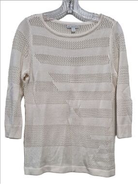 New York & Company Cream Open Knit Crochet Pullover Sweater Small
